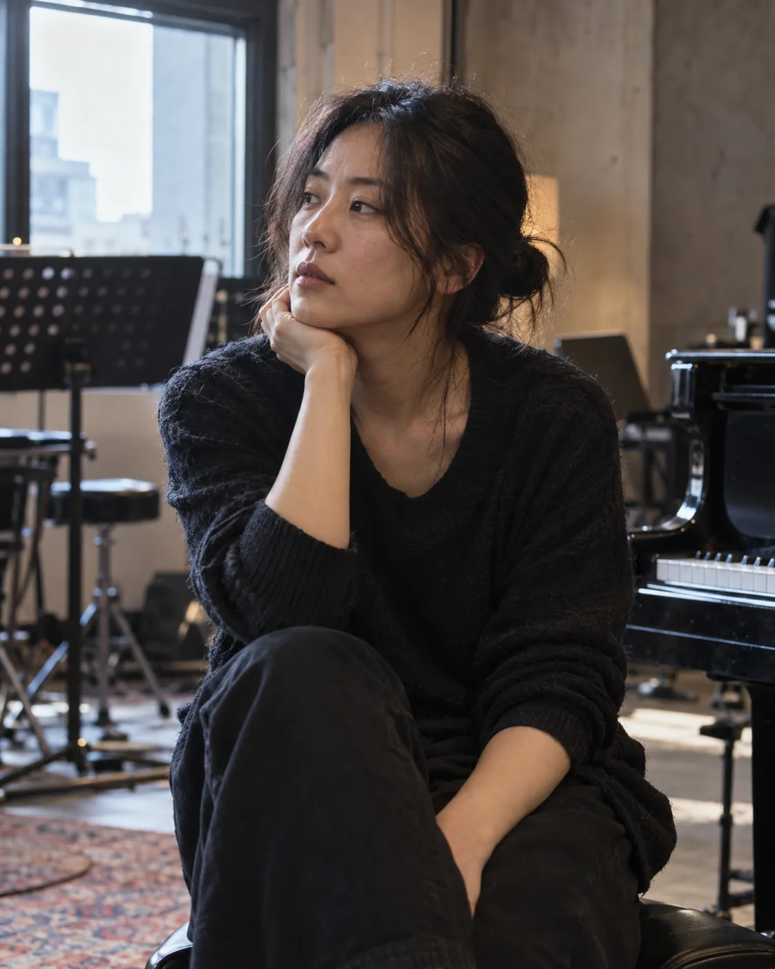 Portrait of jazz vocalist YUNA VALE in a contemporary editorial setting.